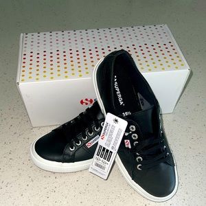 Superga COTU Classic Sneaker, Black Leather, Size 8.5
